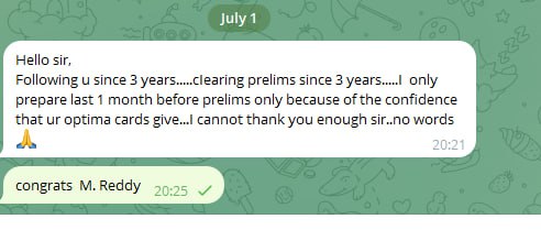 Student: cleared prelims, following for 3 years, Optima cards gave confidence to prepare last 1 month only